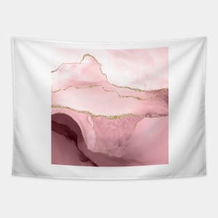 Watercolor Agate, Blush Pink Burgundy Faux Gold Veins Tapestry