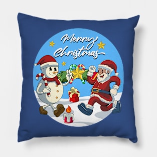 Snowman Santa Merry Christmas Pillow