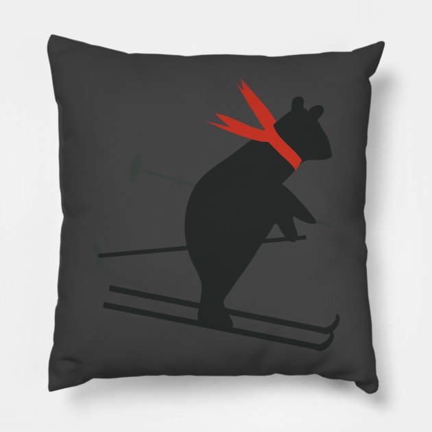 Bear skiing Pillow by tfinn