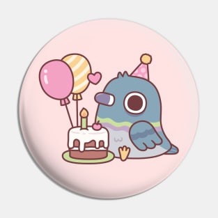 Cute Pigeon With Balloons And Birthday Cake Pin