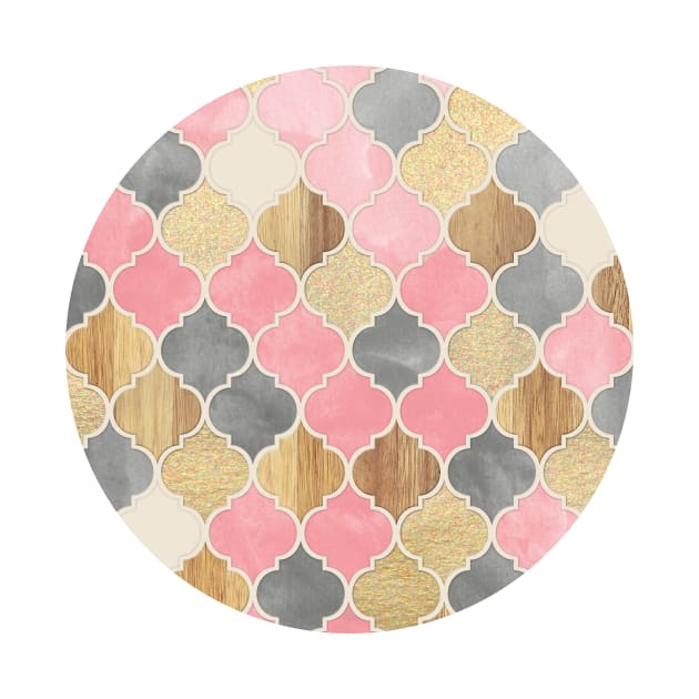 Silver Grey, Soft Pink, Wood & Gold Moroccan Pattern by micklyn