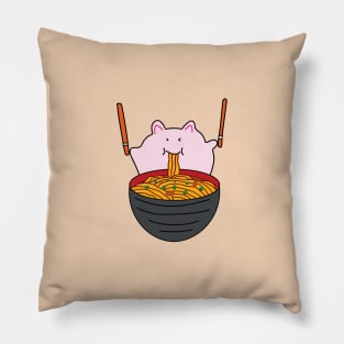 cute fat pink mice eating ramen noodles Pillow