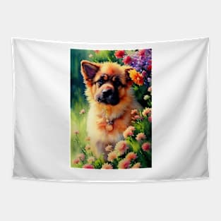 Watercolor german sheperd puppy Tapestry