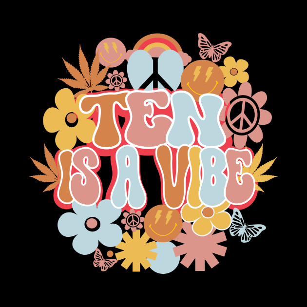 10th Birthday Retro Groovy Shirt, Ten Is a Vibe 10 Year Old Birthday by mcoshop