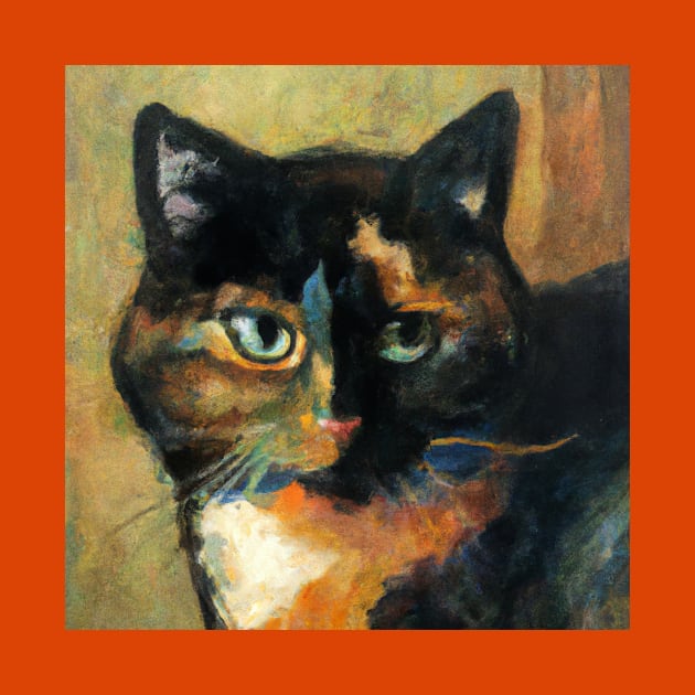 Painting of Tortoise Shell Cat in the Style of Cezanne by Star Scrunch