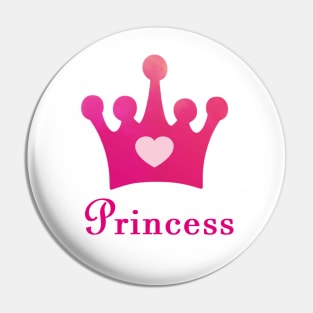 Princess all day - Princess Word with a Pink Crown and Heart Pin