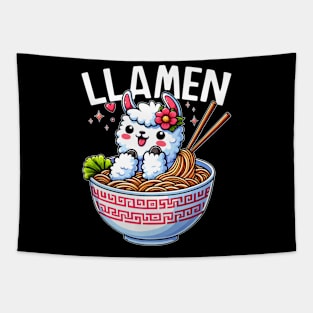 Ramen Noodles Llama Llamen Funny Kawaii Tapestry