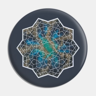 Galaxy artwork with geometric pattern and silver lines Pin