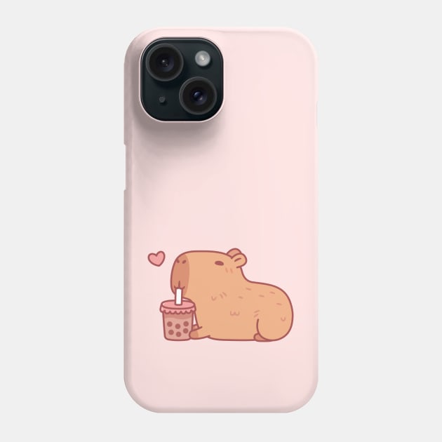 Cute Capybara Chilling With Bubble Tea Phone Case by rustydoodle
