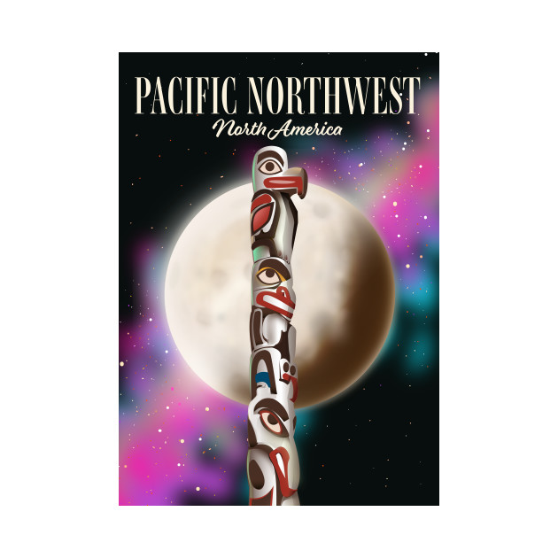 Pacific Northwest Totem pole travel poster by nickemporium1