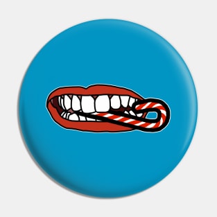 Mouth Eating Christmas Candy Cane Pin