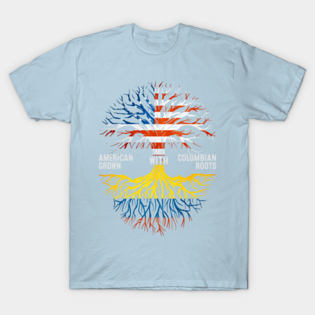 Disover American Grown With Colombian Roots Tree Colombia Flag - American Grown With - T-Shirt