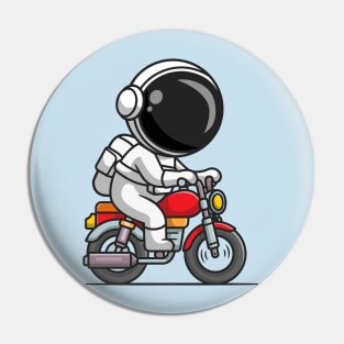 Cute Astronaut Riding Motorcycle Cartoon Pin
