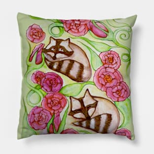 Raccoon Roses Spring Pillow