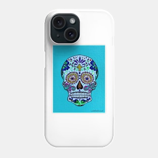 Dia de Los Muertos Skull on Aqua Phone Case