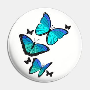 Flying Tropical Blue Morpho Butterflies Pin