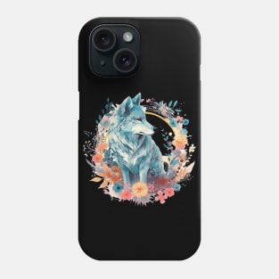 Colorful Wolf With Flowers Phone Case