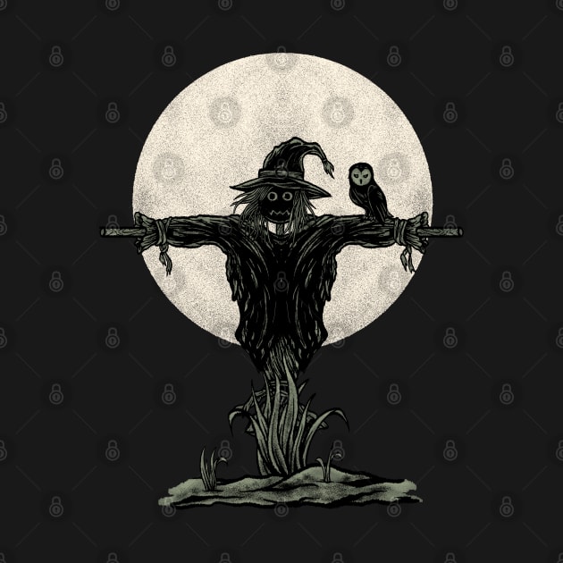 Scarecrow with the moon on scary night. by Tuye Project