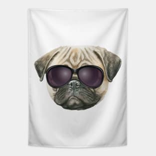 Funny pug, Cute french bulldog with glasses Tapestry