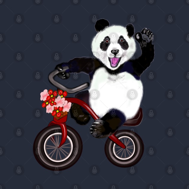 Panda bear on a tricycle bicycle- cute kawaii cuddly panda bear by Artonmytee