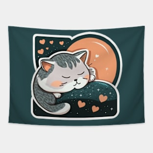 Sleepy Cat Valentine's Day Tapestry