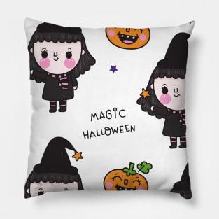 Cute Halloween witch cartoon kawaii design Pillow