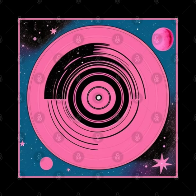 Cosmic Galaxy Pink Retro Futurism Vinyl Record Graphic by musicgeniusart