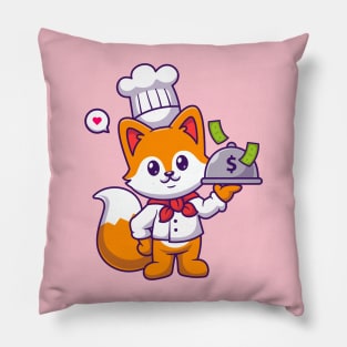 Cute Chef Fox Holding Money Cartoon Pillow