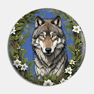 Minnesota Wolf Surrounded By Lady's Slipper Flowers 4 Pin