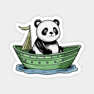 Cute Panda Driving Small Boat Ship Magnet