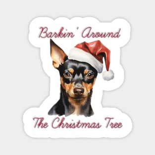 Christmas Miniature Pinscher Dog in Santa Hat Magnet