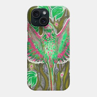 Colorful fairytale budgie in flowers Phone Case