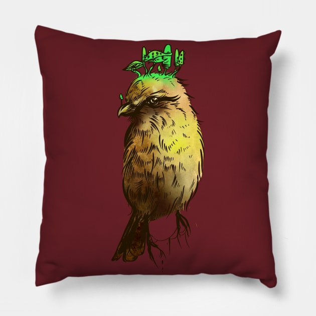 Mushroom Bird Pillow by Manfish Inc.