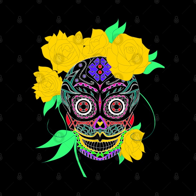 black catrina in floral tropical pattern in skeleton art ecopop by jorge_lebeau