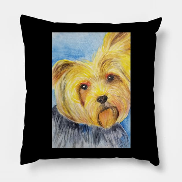 Yorkie Pillow by teenamarie23art