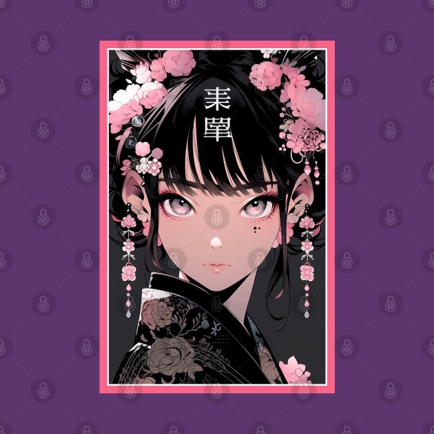 Aesthetic Anime Girl Rosa Pink Black | Quality Aesthetic Anime Design | Premium Chibi Manga Anime Art by AlNoah