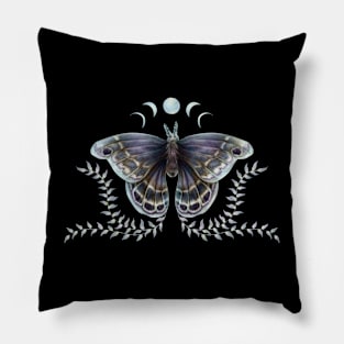 Peacock moth with leaves and the moon phases Pillow