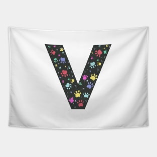 V letter  with colorful paw print Tapestry