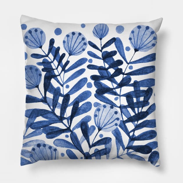 Flowers and foliage - blue Pillow by wackapacka