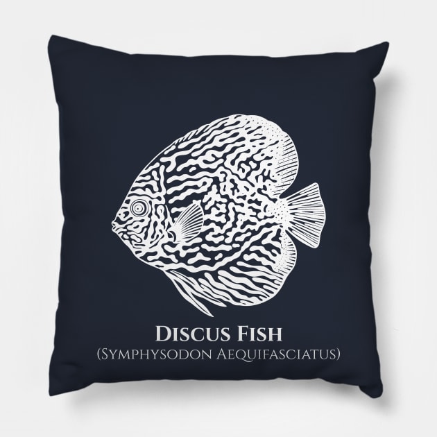 Discus Fish with Common and Scientific Names - aquarium lovers design Pillow by Green Paladin