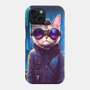 Cool Japanese Techno Cat In Japan Neon City Phone Case