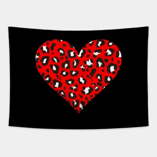 Red, Black and White Leopard Print Heart Tapestry