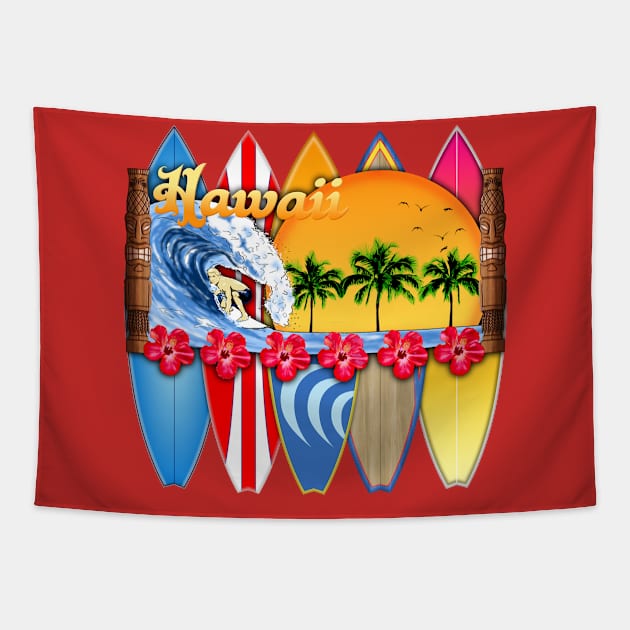 Hawaiian Islands Surfing Tapestry by macdonaldcreativestudios