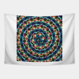 Beach House with Geometric Overlay Spiral Pattern Tapestry