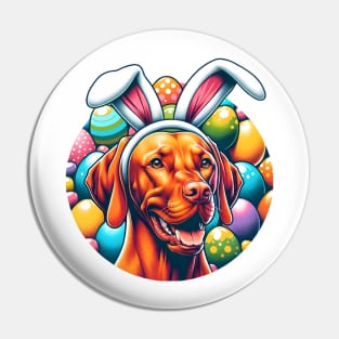 Vizsla Wears Bunny Ears Celebrating Easter Delight Pin