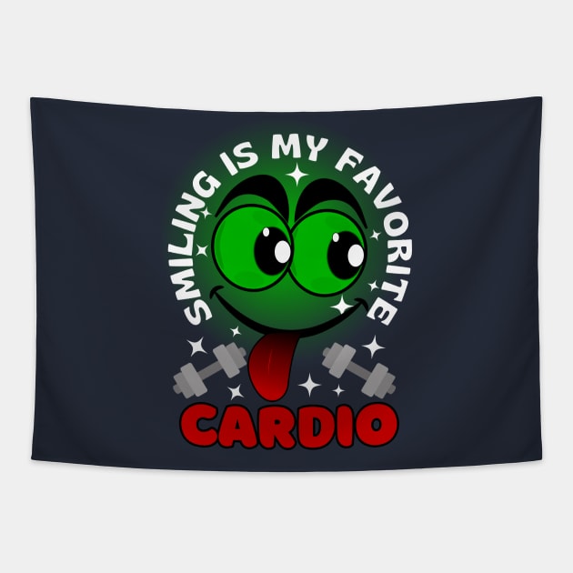 Smiling Is My Favorite Cardio Excited Funny Face Cartoon Emoji with Funny Saying Tapestry by AllFunnyFaces