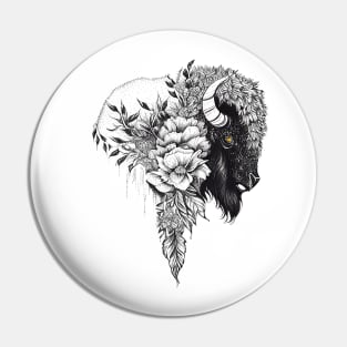 Buffalo Bison Wild Animal Nature Illustration Art Tattoo Pin