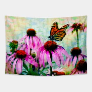 Monarch Butterfly on Pink Cone Flower Mosaic Tapestry