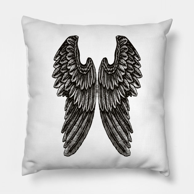 Angel Wings | Vintage Wings | Black and White | Pillow by Eclectic At Heart