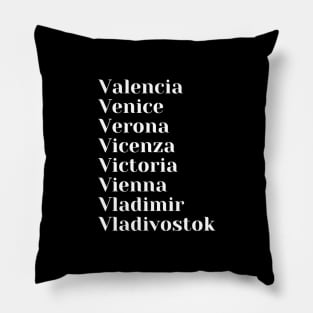 Cities starting with the letter, V, Sticker, Mug, Case Pillow